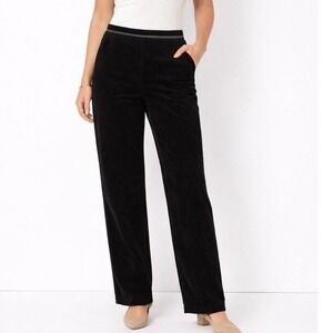 Hearts of Palm Black Velvet Corduroy Straight Leg Pants Womens 14 Stretch Trim